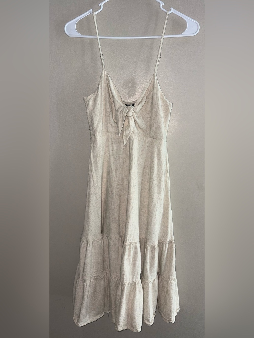 Aakaa -Oatmeal Beige Textured Linen-Blend Dress